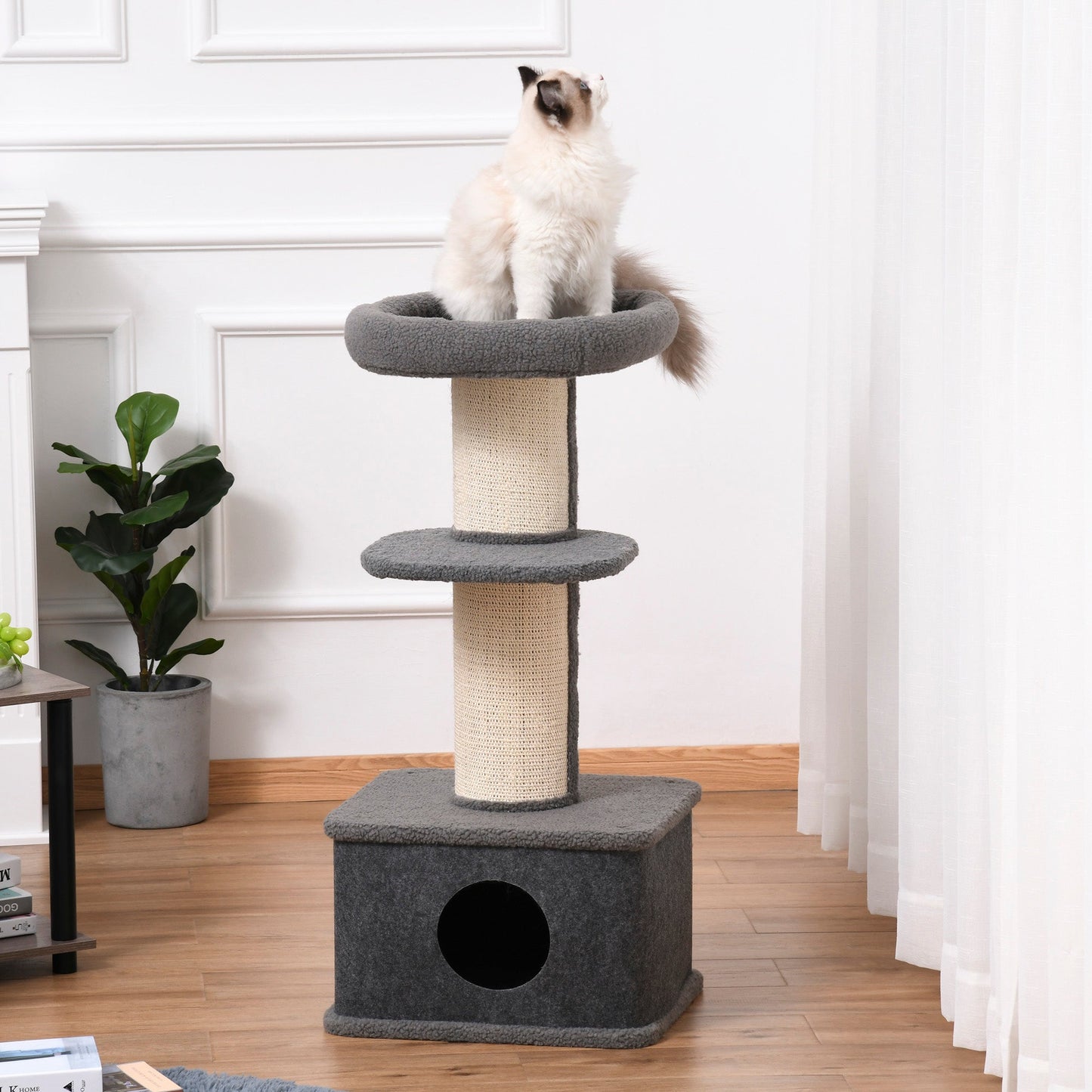 PawHut 96cm Cat Tree for Indoor Cats Kitten Tower Multi level Activity Center Pet Furniture with Sisal Scratching Post Condo Removable Cover Grey