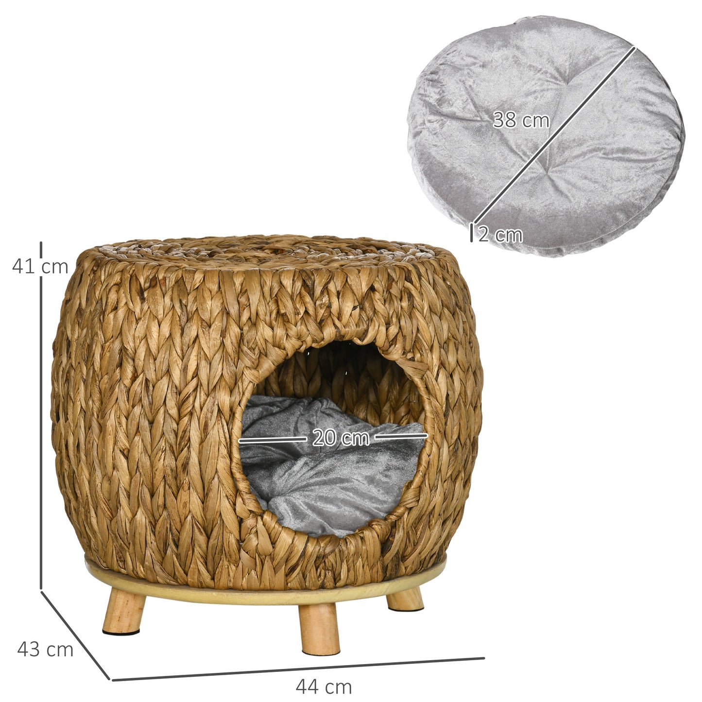 Pawhut Wicker Cat Bed Cat House Stool With Washable Cushion 44 X 43 X 41cm