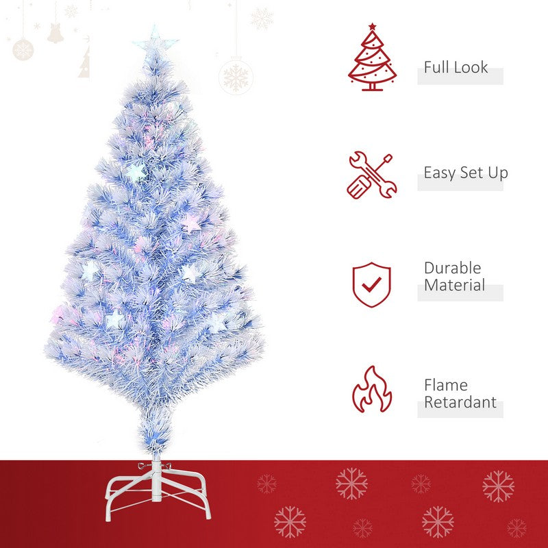 Homcom 4 Foot Artificial Fibre Optic Christmas Tree Seasonal Decoration with LED Lights Pre-Lit Easy Store White Blue