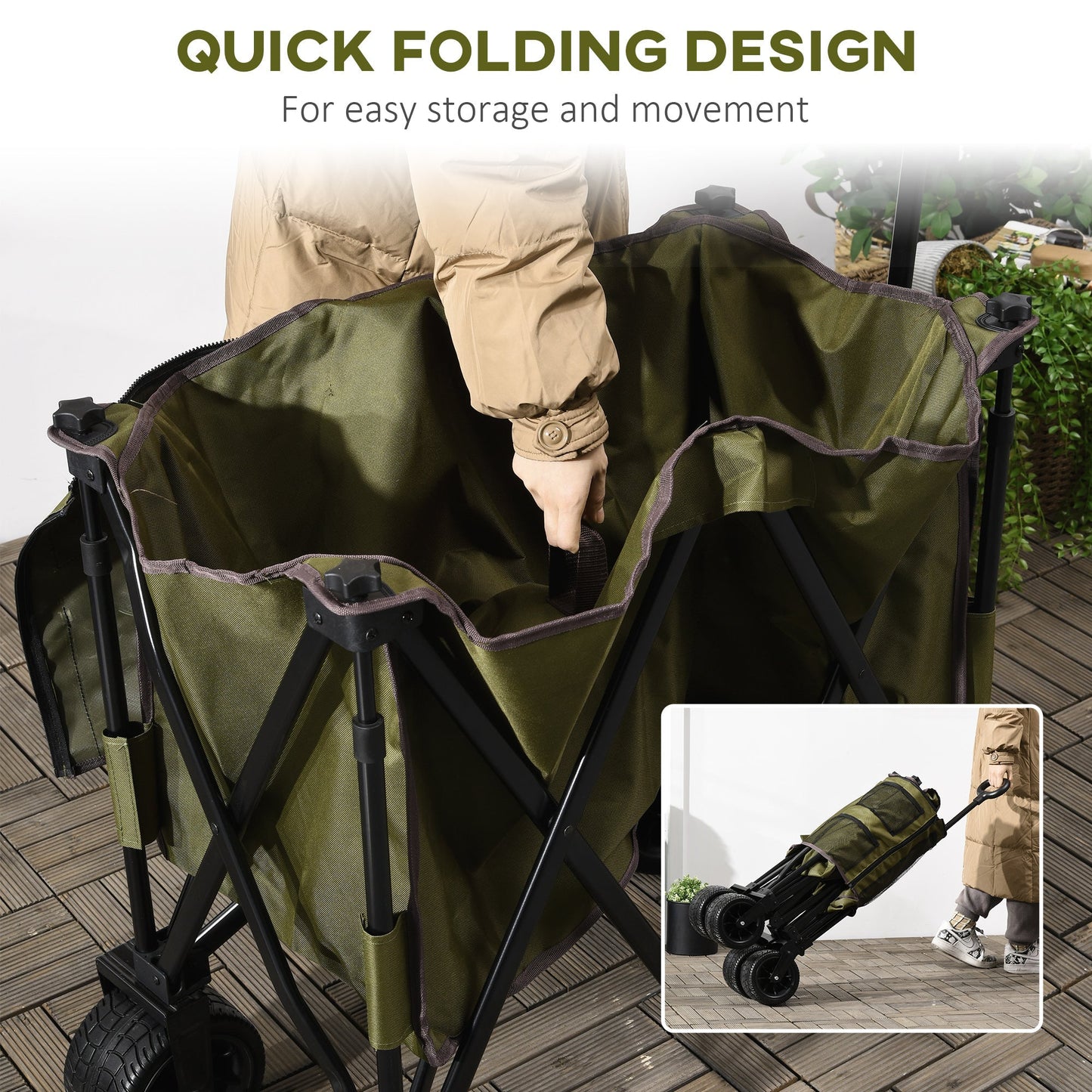 Outsunny Folding Garden Trolley on Wheels