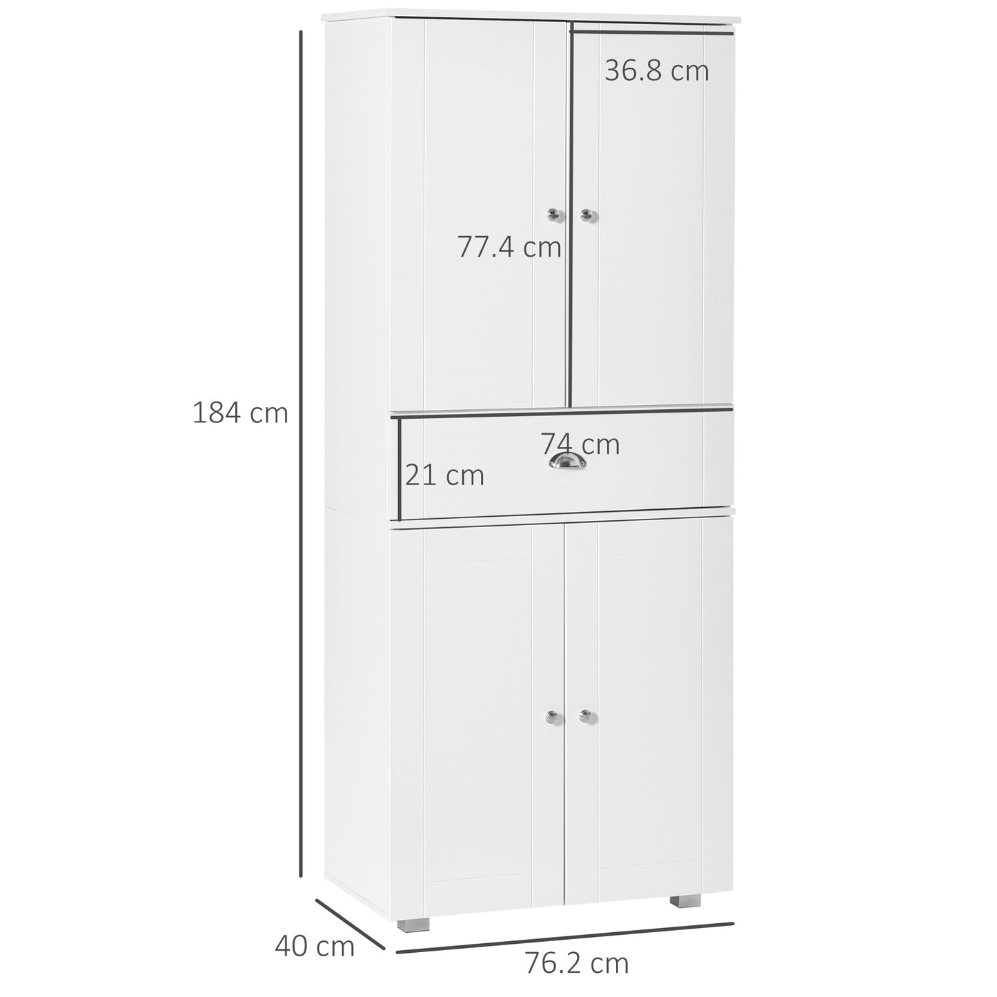 Freestanding Tall Kitchen Cupboard Storage Cabinets with Drawer and 3 Adjustable Shelves for Dining Room