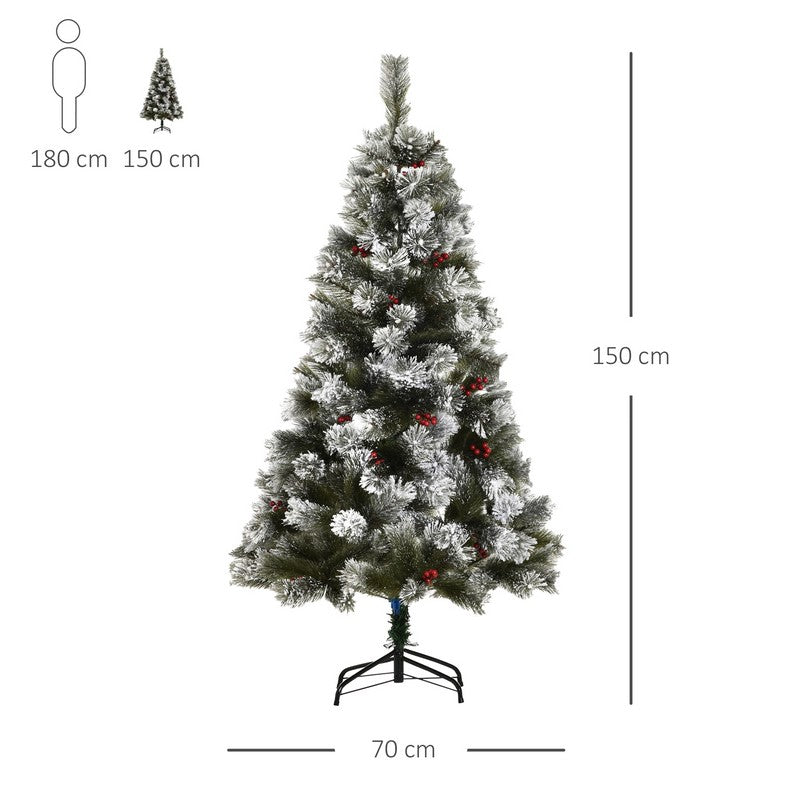 Homcom 5ft Christmas Tree Artificial - White Frosted Green 184 Tips