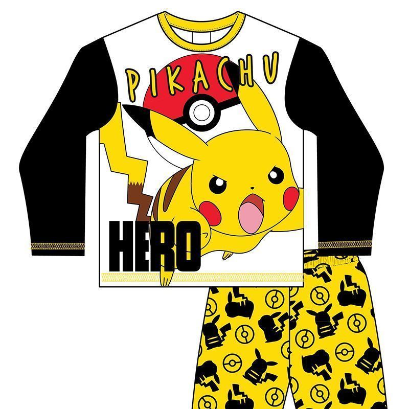 Pokemon Boys Pokemon Pyjama Set Black White Yellow - Age 5-6