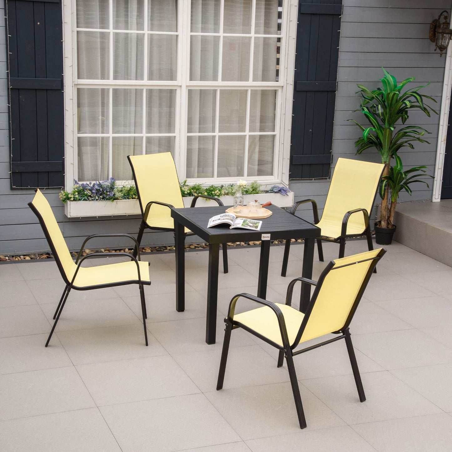 Set of 4 Garden Dining Chair Set Stackable Outdoor Patio Furniture Set with High Back and Armrest