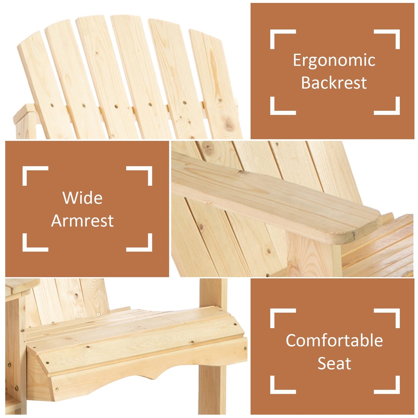 Wooden Outdoor Double Adirondack Chairs Loveseat w/ Center Table and Umbrella Hole