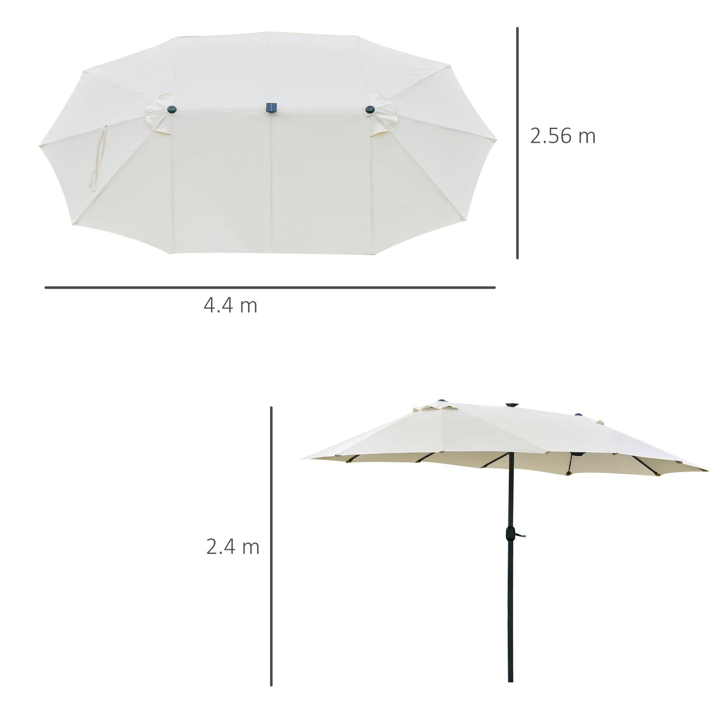 Outsunny 4.4M Double-Sided Sun Umbrella Patio Parasol Led Solar Lights Cream White