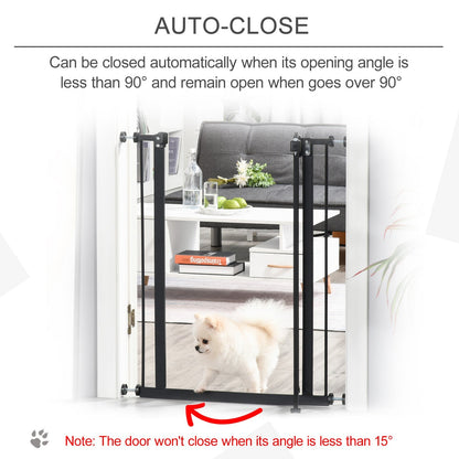 PawHut 74-84cm Adjustable Metal Pet Gate Safety Barrier w/ Auto-Close Door Black