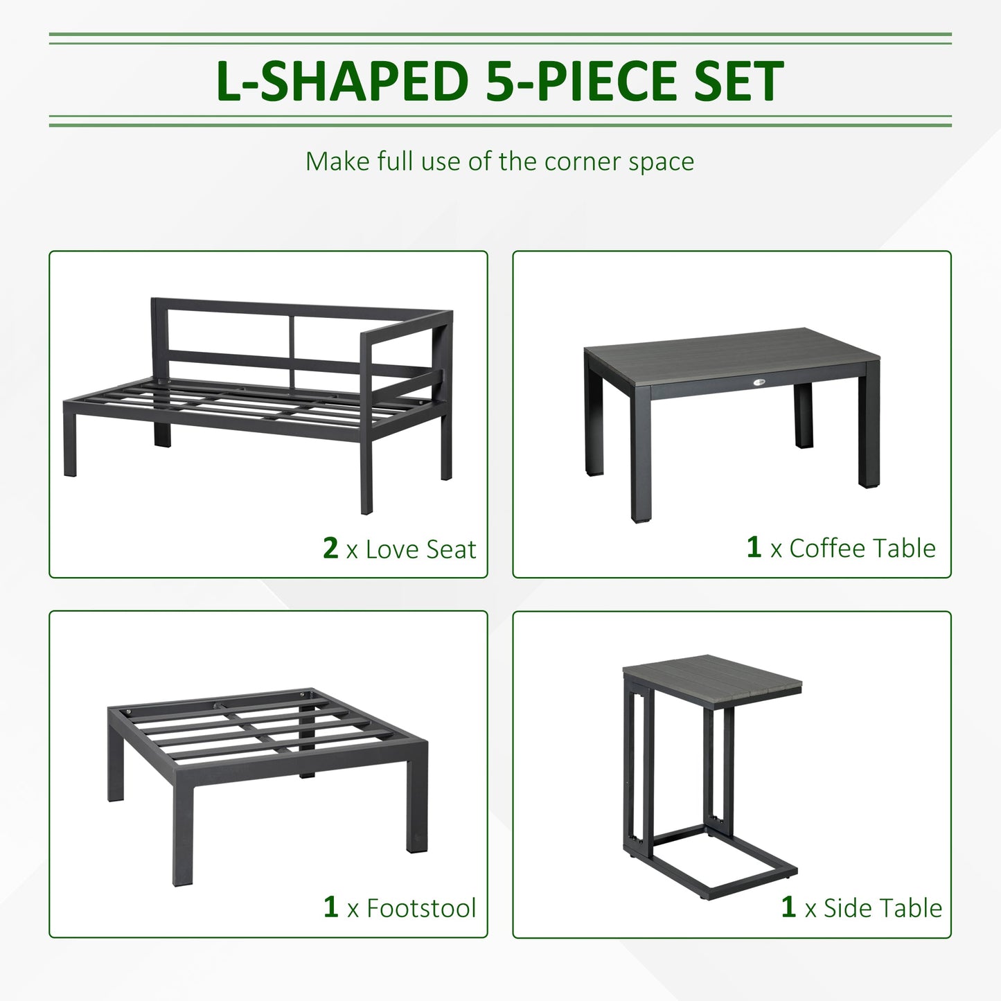 Outsunny 5-Piece L-Shaped Garden Furniture Set