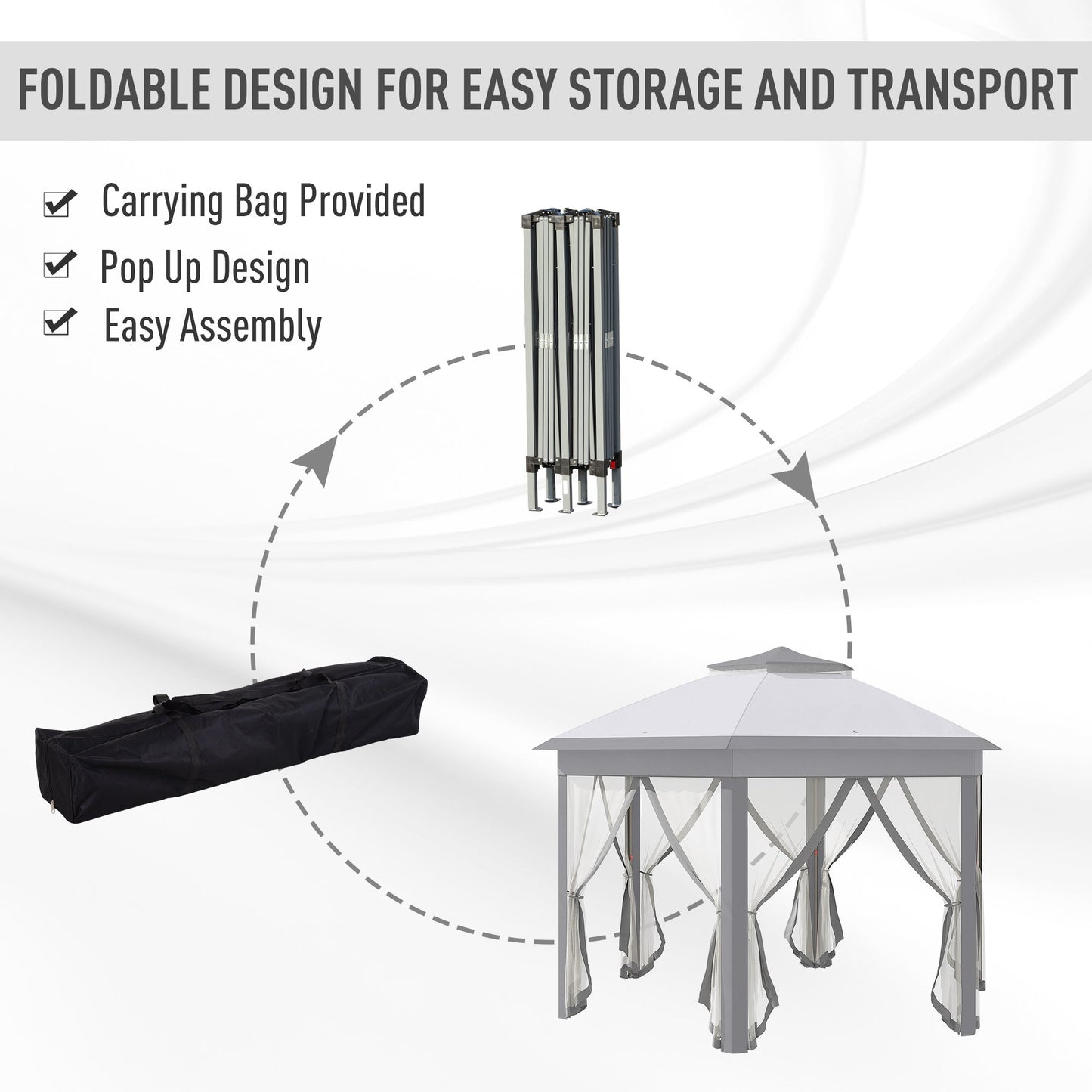 Hexagon Patio Gazebo Pop Up Gazebo Outdoor Double Roof Instant Shelter with Netting