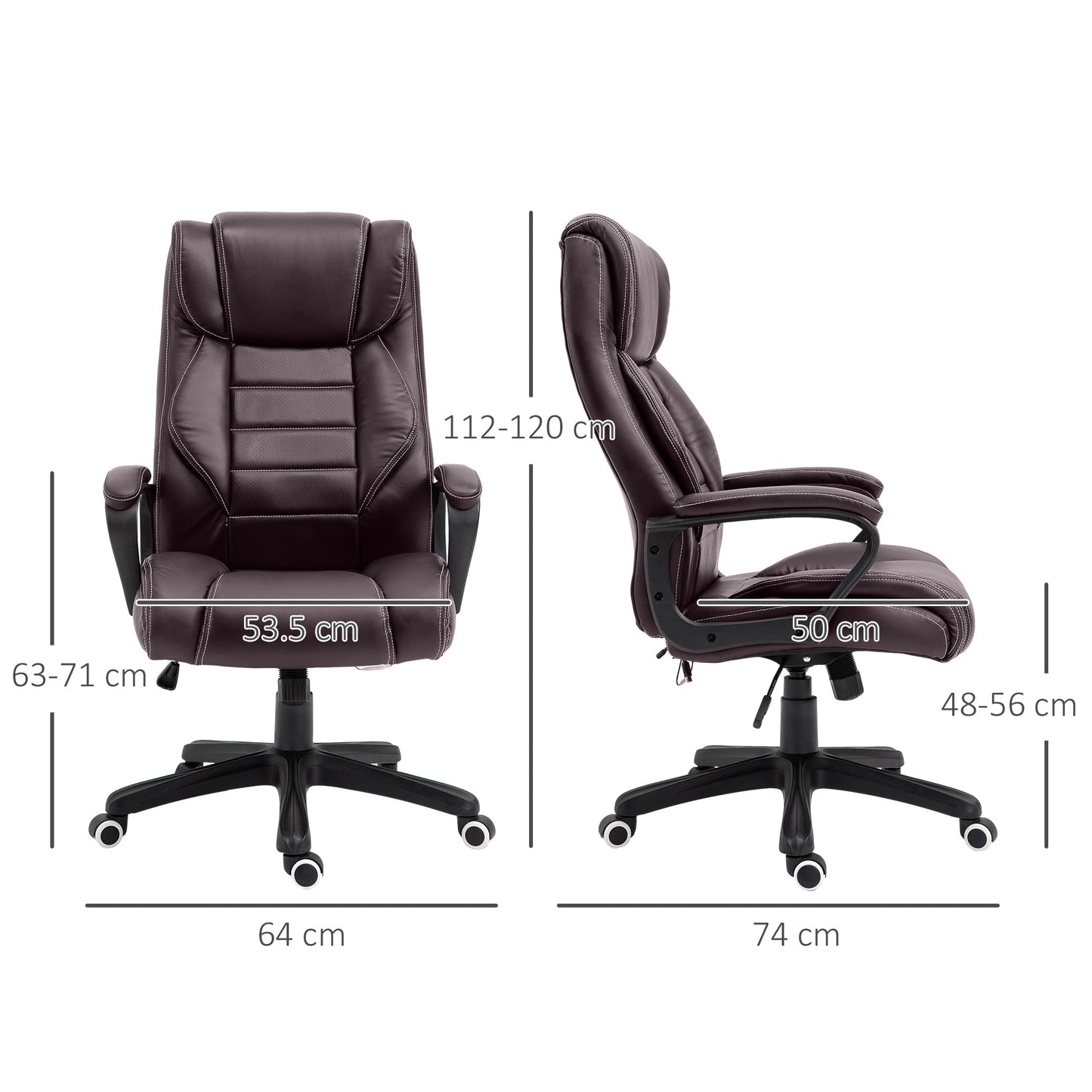 Vinsetto High Back Executive Office Chair 6- Point Vibration Massage Extra Padded Swivel Ergonomic Tilt Desk Seat Brown