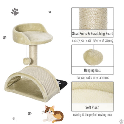 PawHut 36Lx36Wx44H cm Cat Tree Scratching Post-Beige