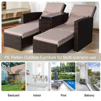 2 Seater Rattan Sofa Lounger Set-Brown