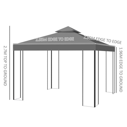 3 x 3m Outdoor Steel Gazebo with 2 Tier Roof