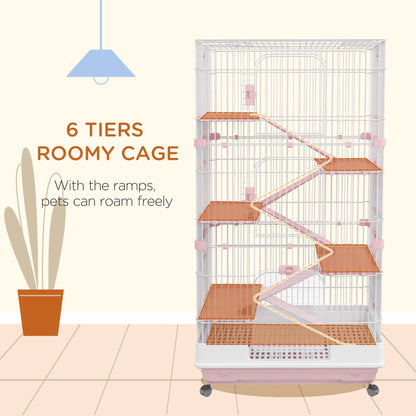 6 Tier Small Animal Cage White & Pink by Pawhut