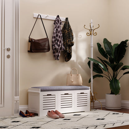 Shoe Storage Bench with 3 Drawers & Removable Grey Seat Cushion Hallway Organisation furniture