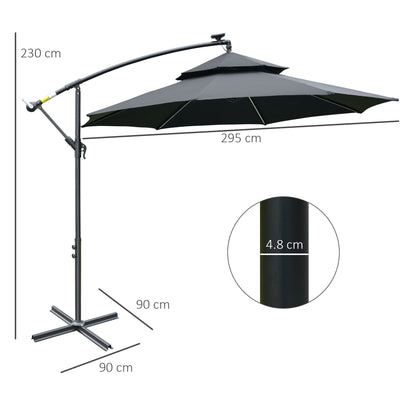 3M Cantilever Banana Parasol Hanging Umbrella with LED Solar lights