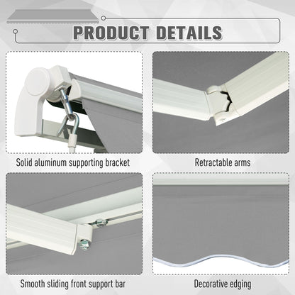 Awning Canopy Manual Retractable Porch Sun Shade Shelter 3 x 2m Light Grey