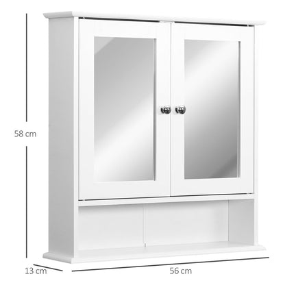 kleankin Wall-mounted Bathroom Cabinet Mirror Door Organiser Storage Shelves Living Room White