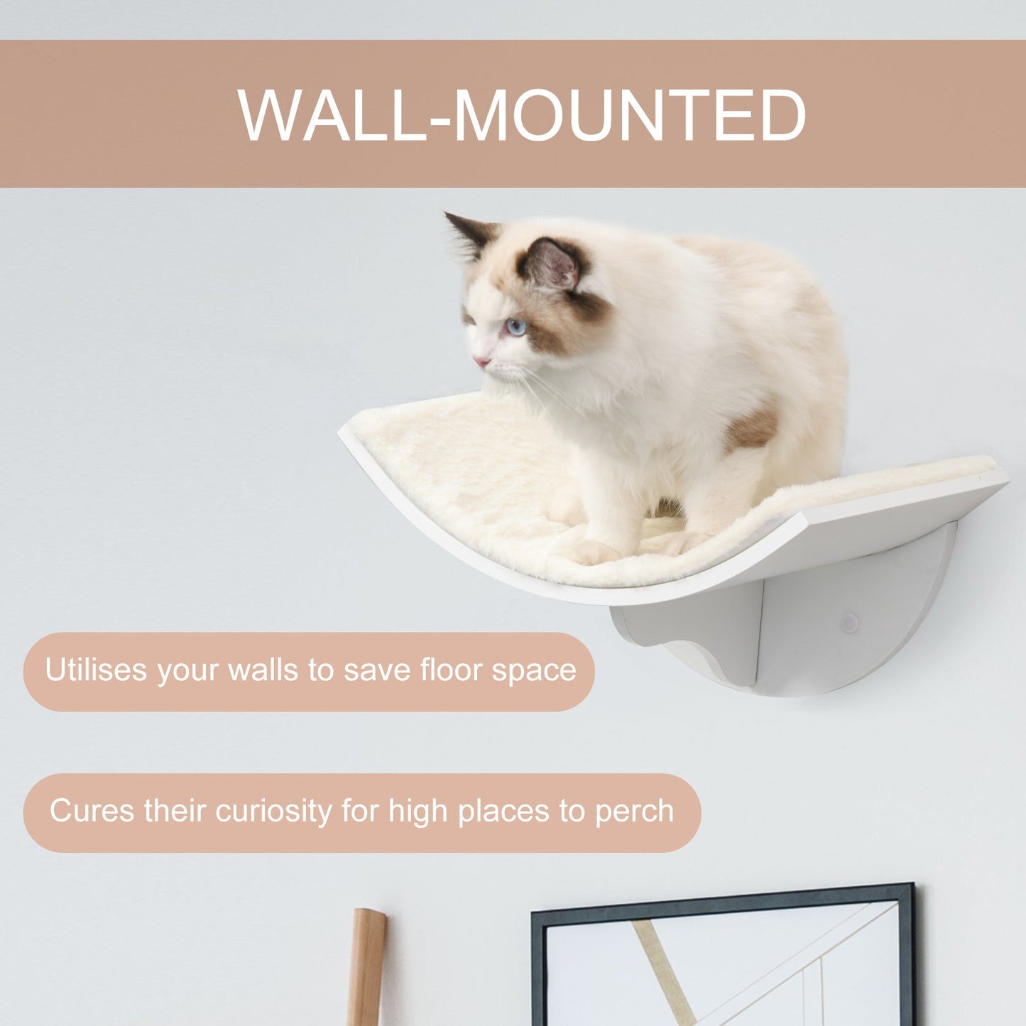 PawHut Wood Cat Shelf Shelter Kitten Bed Curved Climber Wall-Mounted Berber Fleece