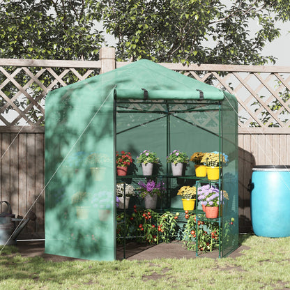 Hexagon Walk In Garden Greenhouse PE Planter Flower Growth with Zipped Door 228 x 196 x 215H cm