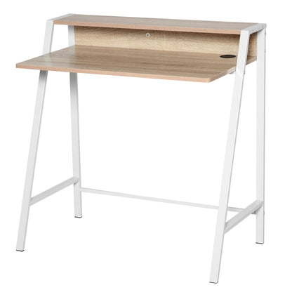 Two-Tier Metal Frame Writing Desk - Oak-Effect