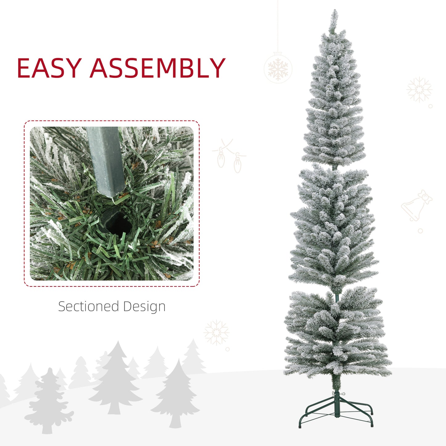 7ft Slim Christmas Tree Artificial - White Frosted Green  405 Tips