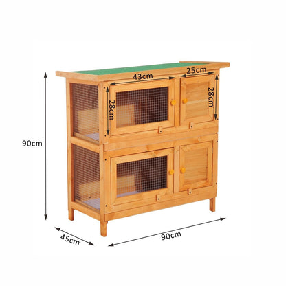 PawHut 2-Tier Wooden Rabbit Hutch Guinea Pig Hutch Duck House Double Decker Pet Cage with Sliding Tray Opening Top