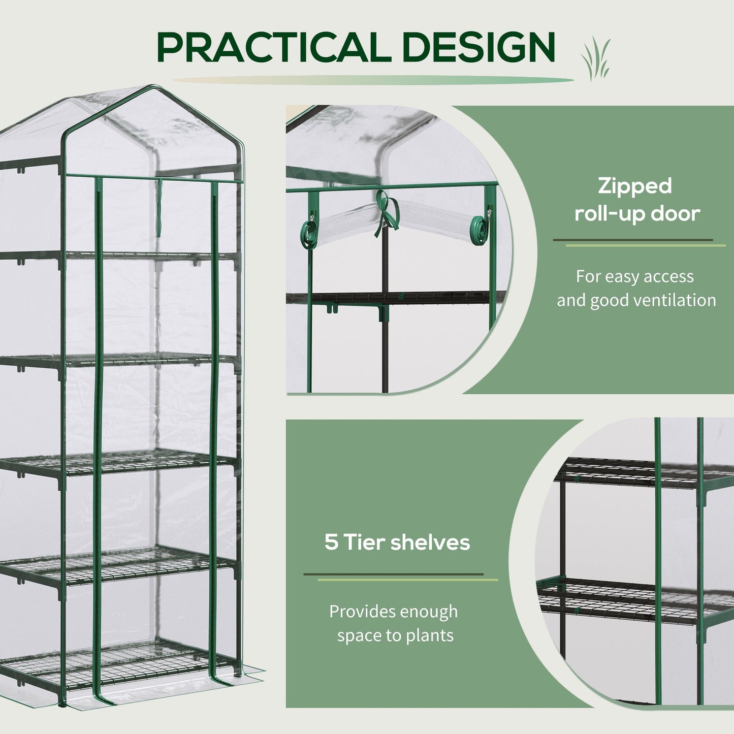 5 Tier Mini Greenhouse Outdoor Flower Stand Green House PVC Cover Portable Shed Metal Frame Transparent 69 x 49 x 193cm