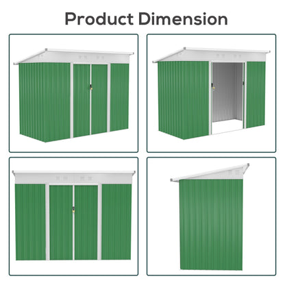 Galvanised 7.6 x 4.3' Sliding Double Door Pent Garden Shed With Ventilation Steel Green by Steadfast