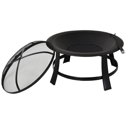 30” Round Metal Fire Pit With Cover-Black