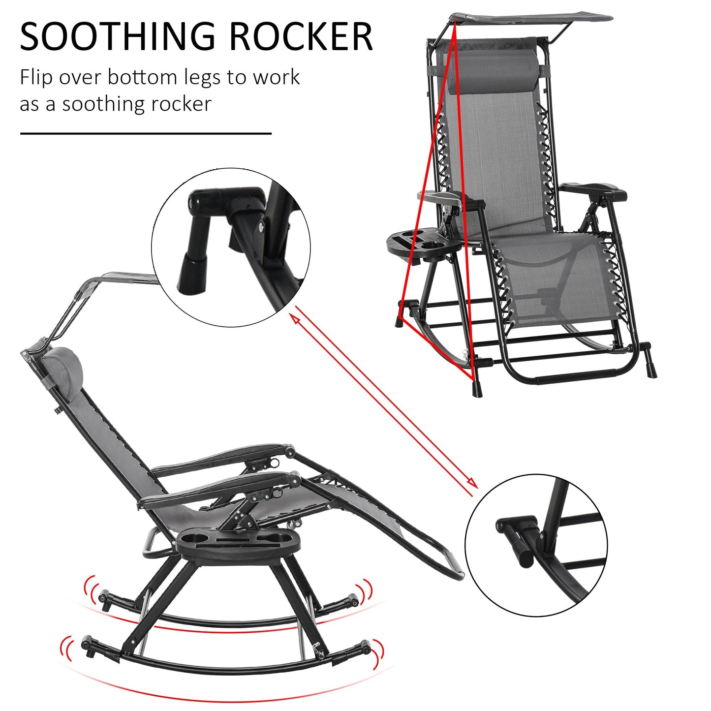 Outsunny Folding Recliner Chair Outdoor Lounge Rocker Zero-Gravity Seat w/ Adjustable