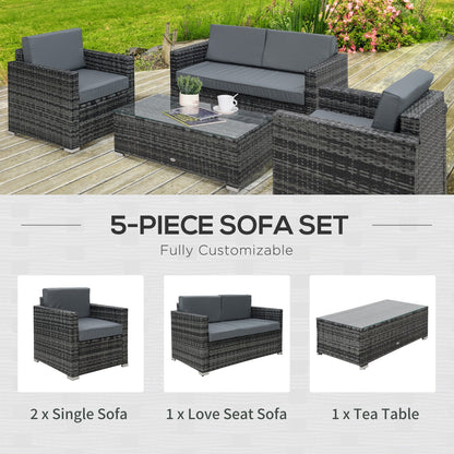 Outsunny 4 Pieces Wicker Steel Rattan Sofa Set Garden Chair Seat Furniture Patio Grey