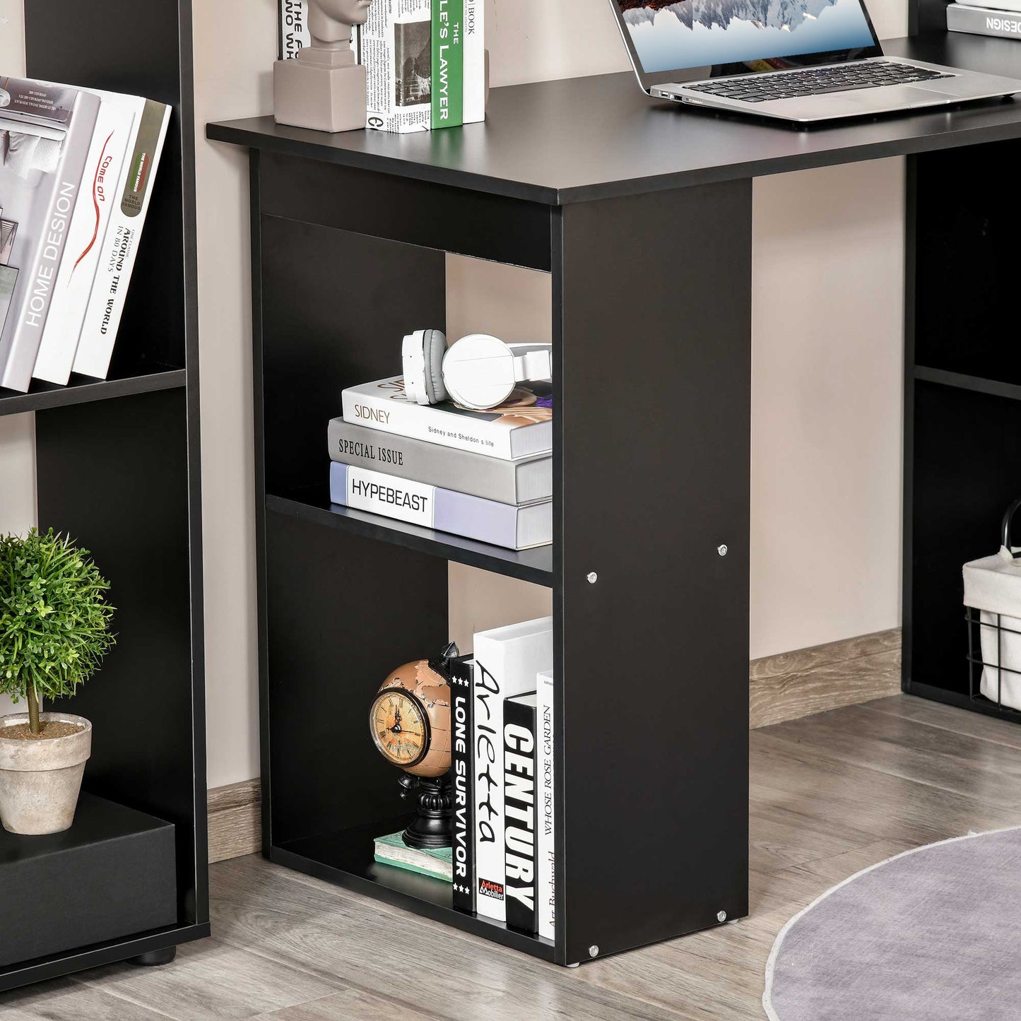 120cm Modern Computer Desk Bookshelf Study Table Workstation PC Laptop Writing Home Office 6 Shelves Black