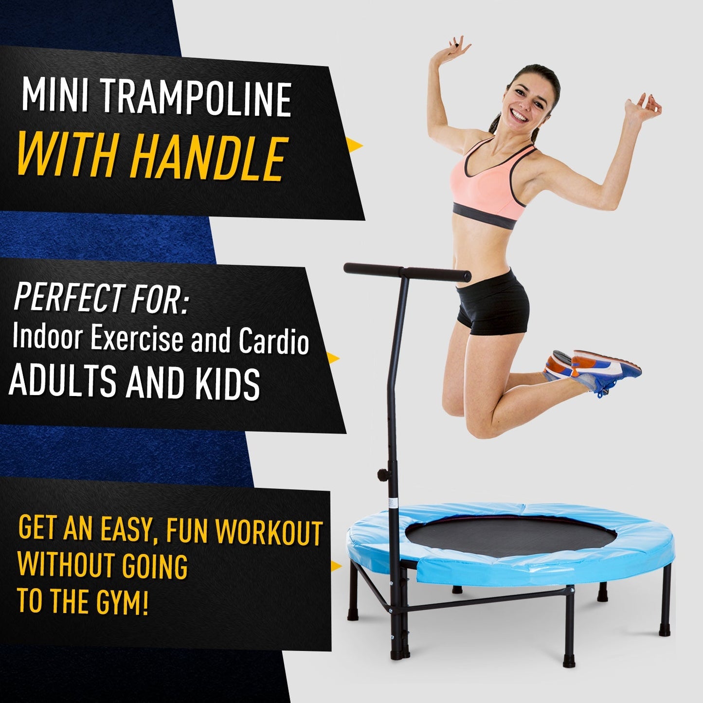 Homcom Trampoline Rebounder w/ Adjustable Handle for Children and Adults Blue