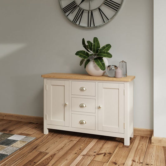 Anglian Furniture Westbridge Large Sideboard Oak Grey 2 Doors 2 Shelves 3 Drawers