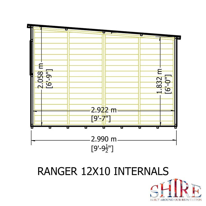 Shire Ranger 9' 9" x 11' 9" Pent Shed - Premium Coated Shiplap