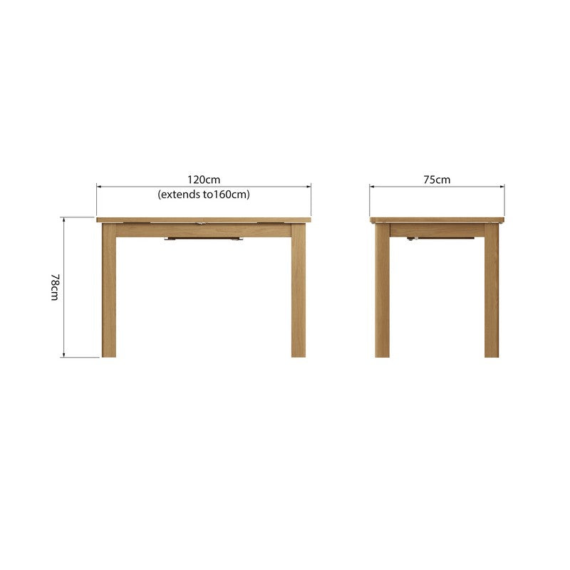 Anglian Furniture Rutland Extending Dining table Oak Natural 120cm