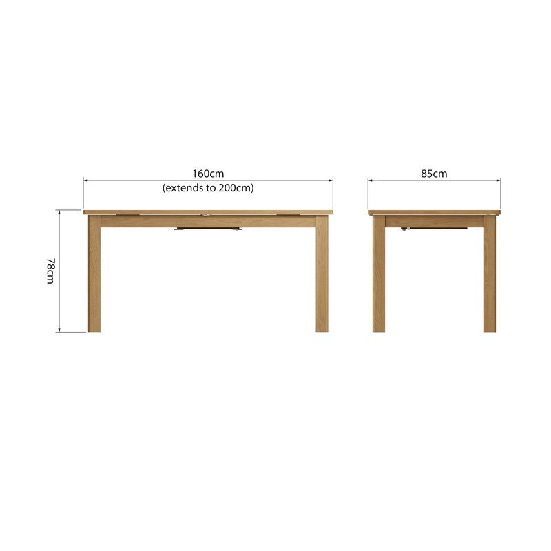 Anglian Furniture Rutland Extending Dining table Oak Natural 160cm