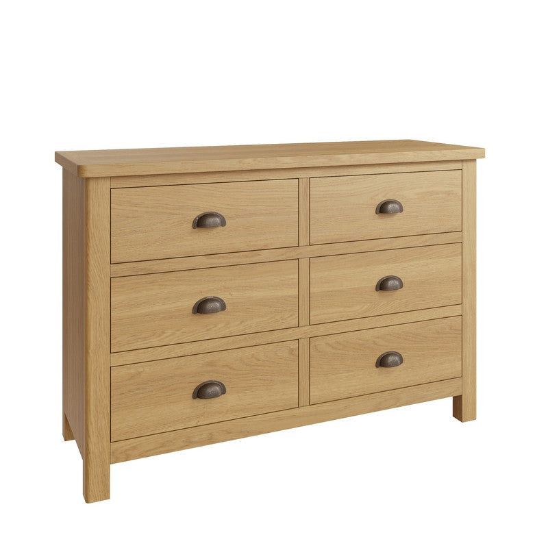 Anglian Furniture Rutland Large Chest of Drawers Oak Natural 6 Drawers