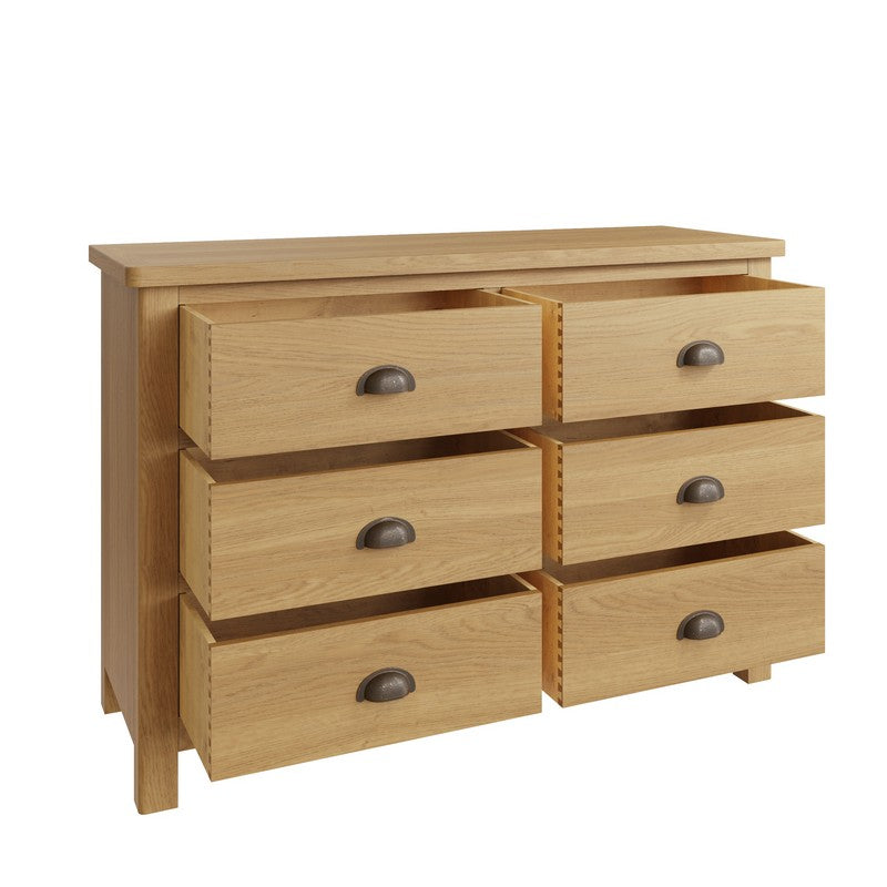 Anglian Furniture Rutland Large Chest of Drawers Oak Natural 6 Drawers