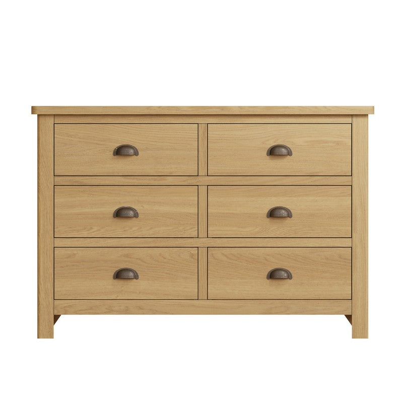 Anglian Furniture Rutland Large Chest of Drawers Oak Natural 6 Drawers