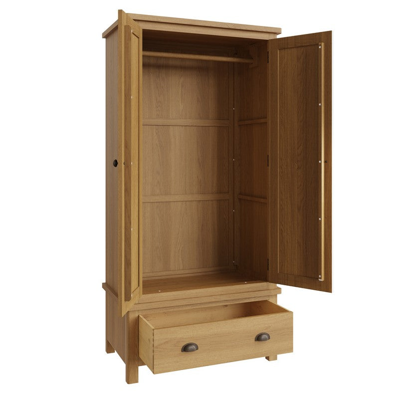 Rutland Tall Wardrobe Oak Natural 2 Doors 1 Drawer