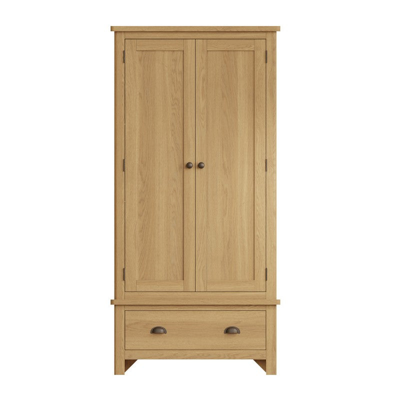 Rutland Tall Wardrobe Oak Natural 2 Doors 1 Drawer