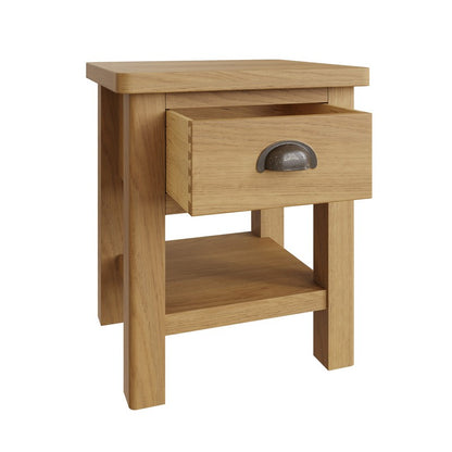 Norfolk Furniture Rutland Side Table Oak Natural 1 Shelf 1 Drawer