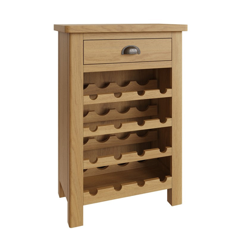 Rutland Wine Rack Oak Natural 4 Shelves 1 Drawer