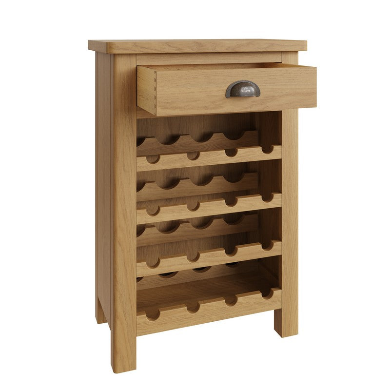 Rutland Wine Rack Oak Natural 4 Shelves 1 Drawer