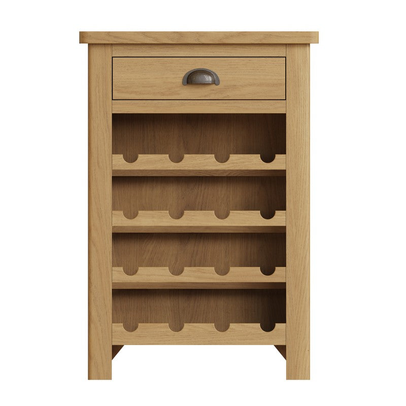 Rutland Wine Rack Oak Natural 4 Shelves 1 Drawer