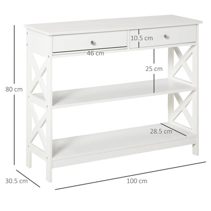 Console Table Side Desk w/ Shelves Drawers Open Top X Support Frame Living Room Hallway Home Office Furniture White