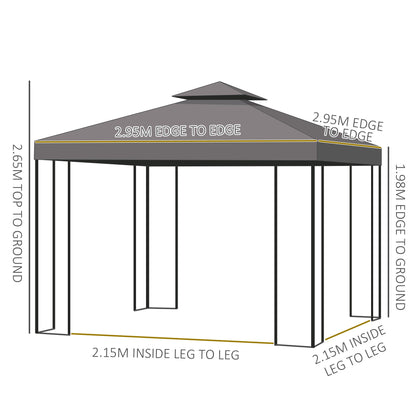 3 x 3 m Garden Metal Gazebo Marquee Patio Wedding Party Tent Canopy Shelter with Pavilion Sidewalls Brown