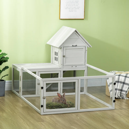 PawHut Wooden Rabbit Hutch with Extra Fenced Area